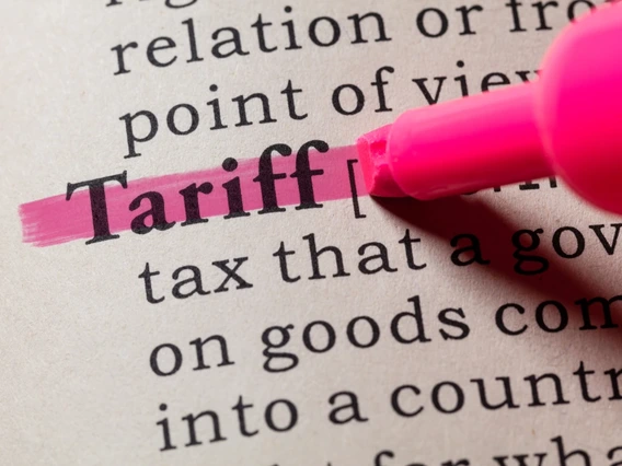 Picture of page with word "tariffs" highlighted